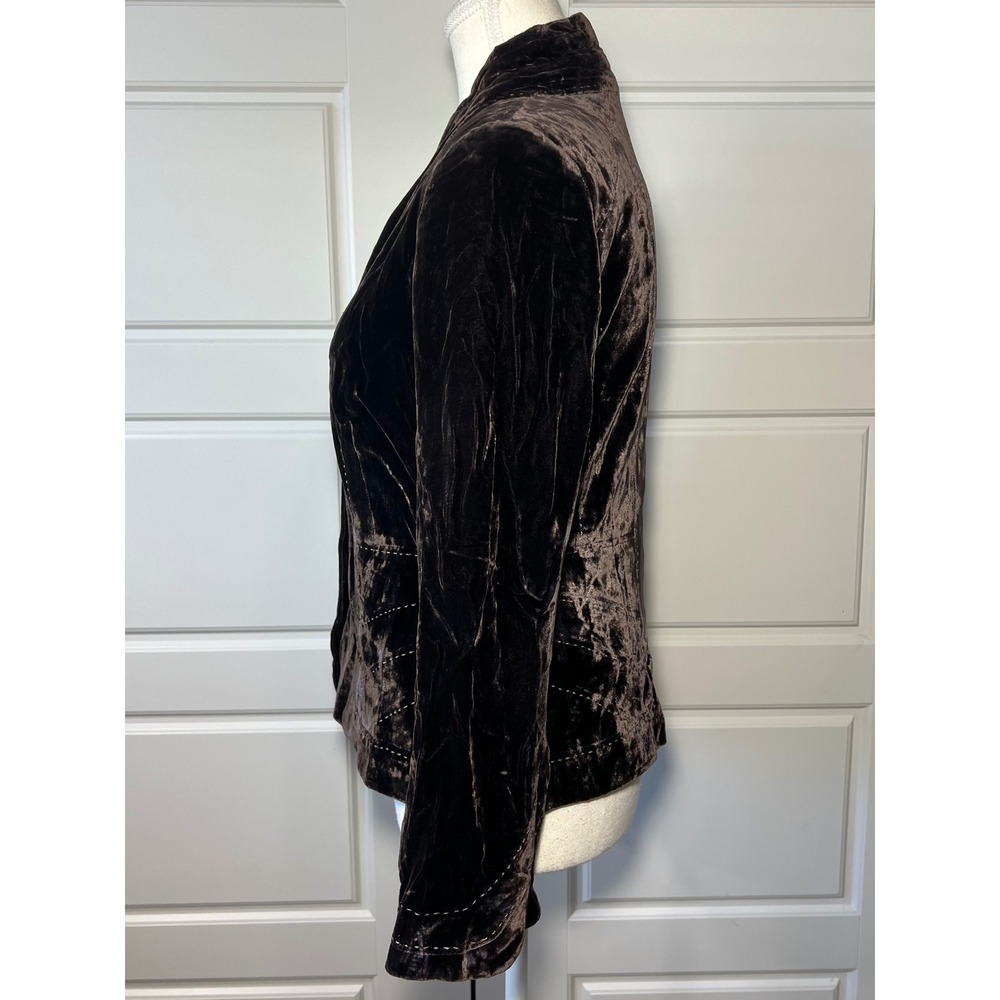 Elie Tahari Chocolate Brown Silk Blend Velvet Blazer Form Fitting Shawl Collar 4 - Picture 2 of 11